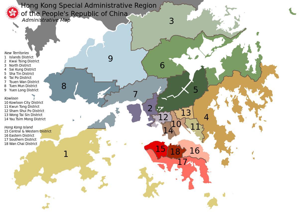 карта Гонконгу квартали